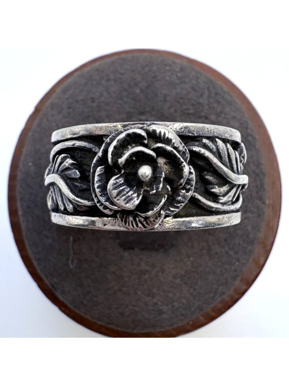 Rose Design Floral Band Ring Sterling Silver 925 Size 10.25 Fit